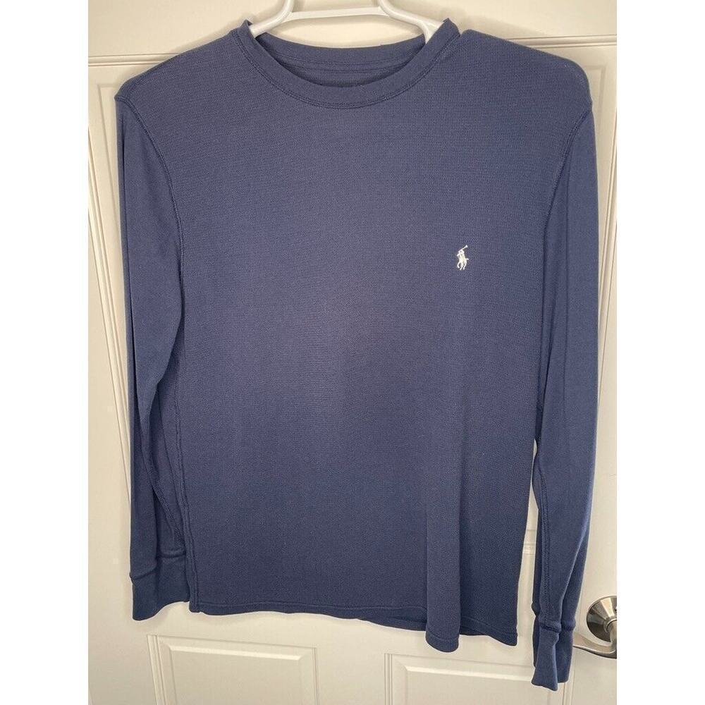 Polo Ralph Lauren Men's Large Thermal Shirt Navy Blue Waffle Knit Crewneck